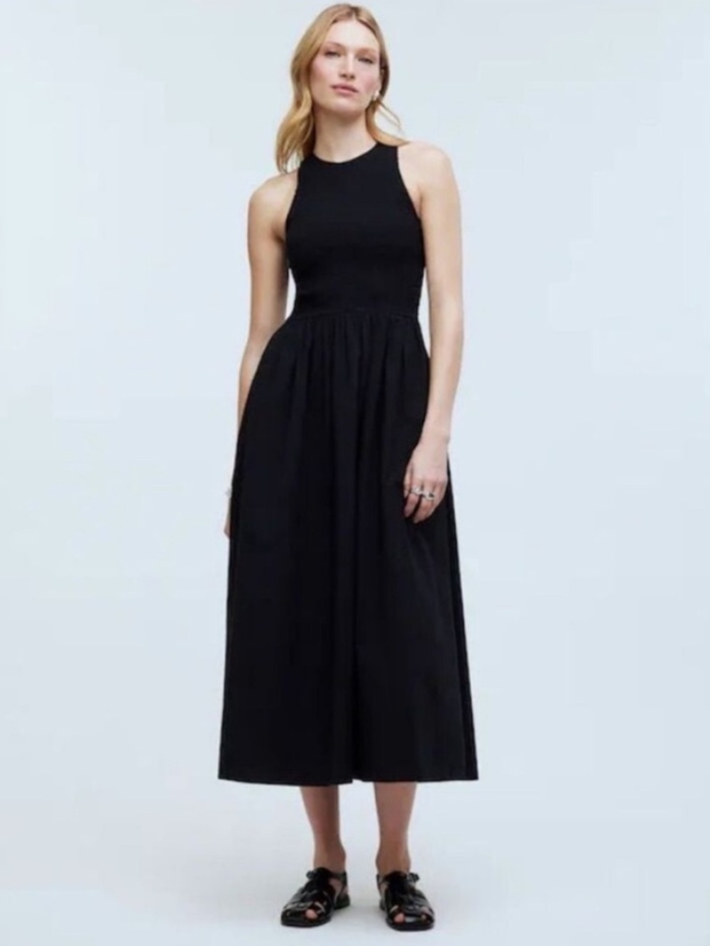 Madewell NWT Melody Smocked Midi Dress Size XS in True Black
